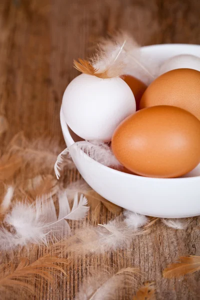 Brązowy i biały jaja w misce — Zdjęcie stockowe