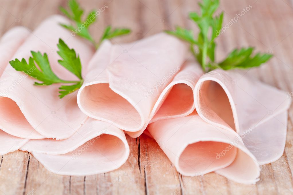 slices of ham with parsley