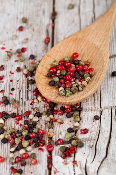 Mixture of peppers in spoon — Stock Photo, Image