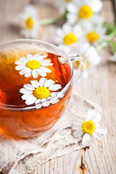 Tasse de thé avec des fleurs de camomille — Photo