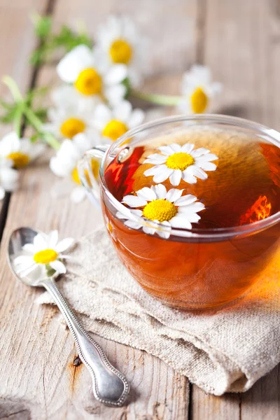 Šálek čaje s heřmánkovými květy — Stock fotografie
