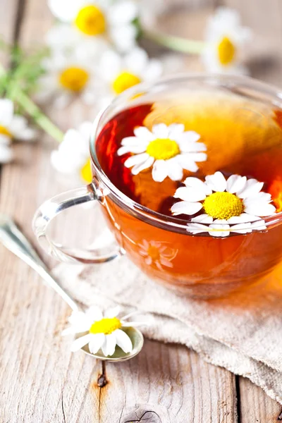 Xícara de chá com flores de camomila — Fotografia de Stock