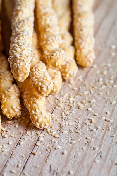 Bread sticks grissini with sesame seeds — Stock Photo, Image
