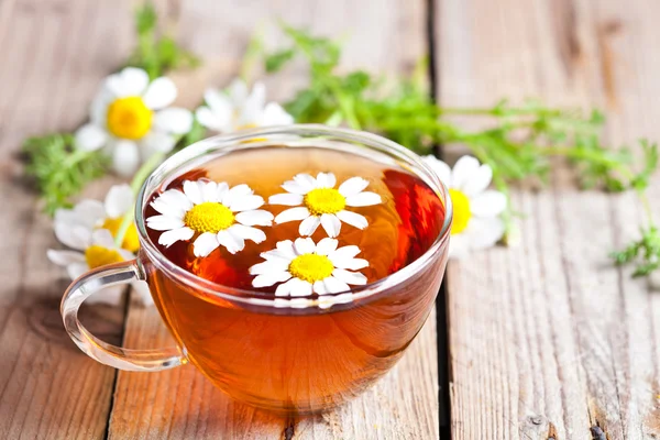 Tasse Tee mit Kamillenblüten — Stockfoto