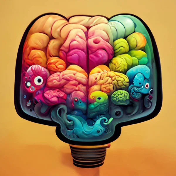 Colorful creative human brain. Cartoon style. Digital generated.