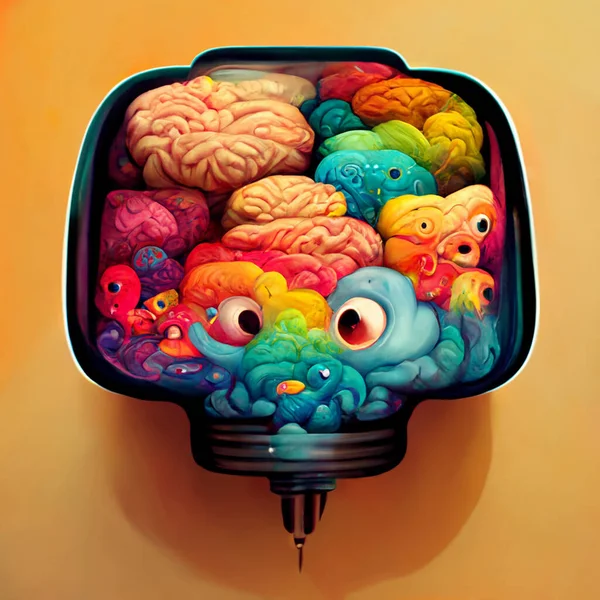 Colorful creative human brain. Cartoon style. Digital generated.