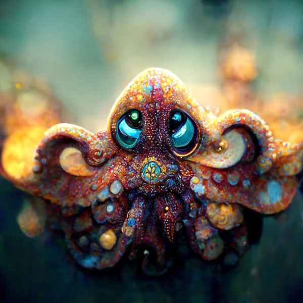 Funny cartoon octopus. Digtal generated illustration. Marine life element, sea or ocean animal illustration.