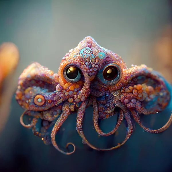 Funny cartoon octopus. Digtal generated illustration. Marine life element, sea or ocean animal illustration.