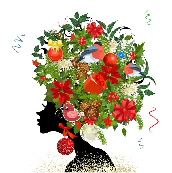 Floral hairstyle, woman face silhouette for your design — Stock Vector
