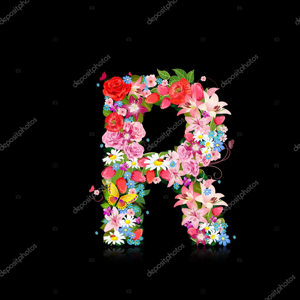 Romantic letter of beautiful flowers R — Stock Vector © Oksana #28883623