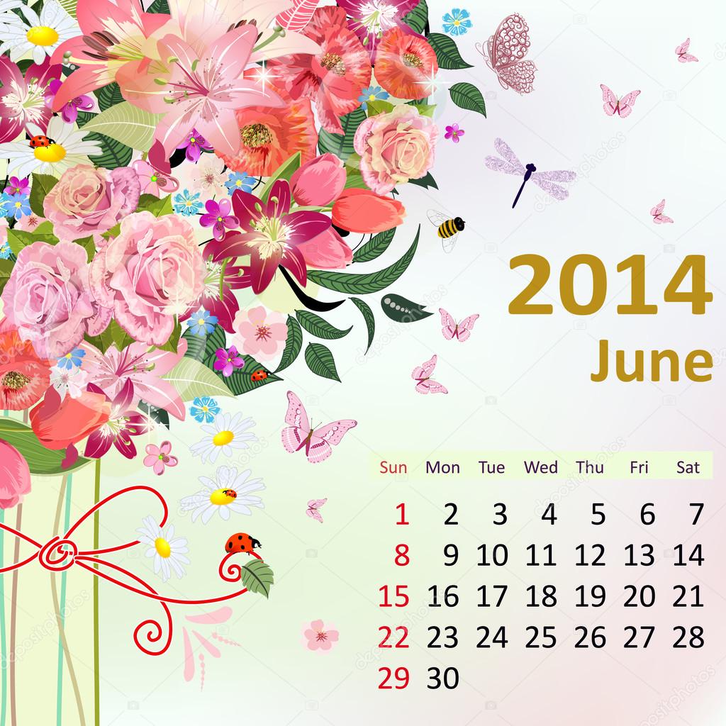 Calendar For 14 June Stock Vector Image By C Oksana