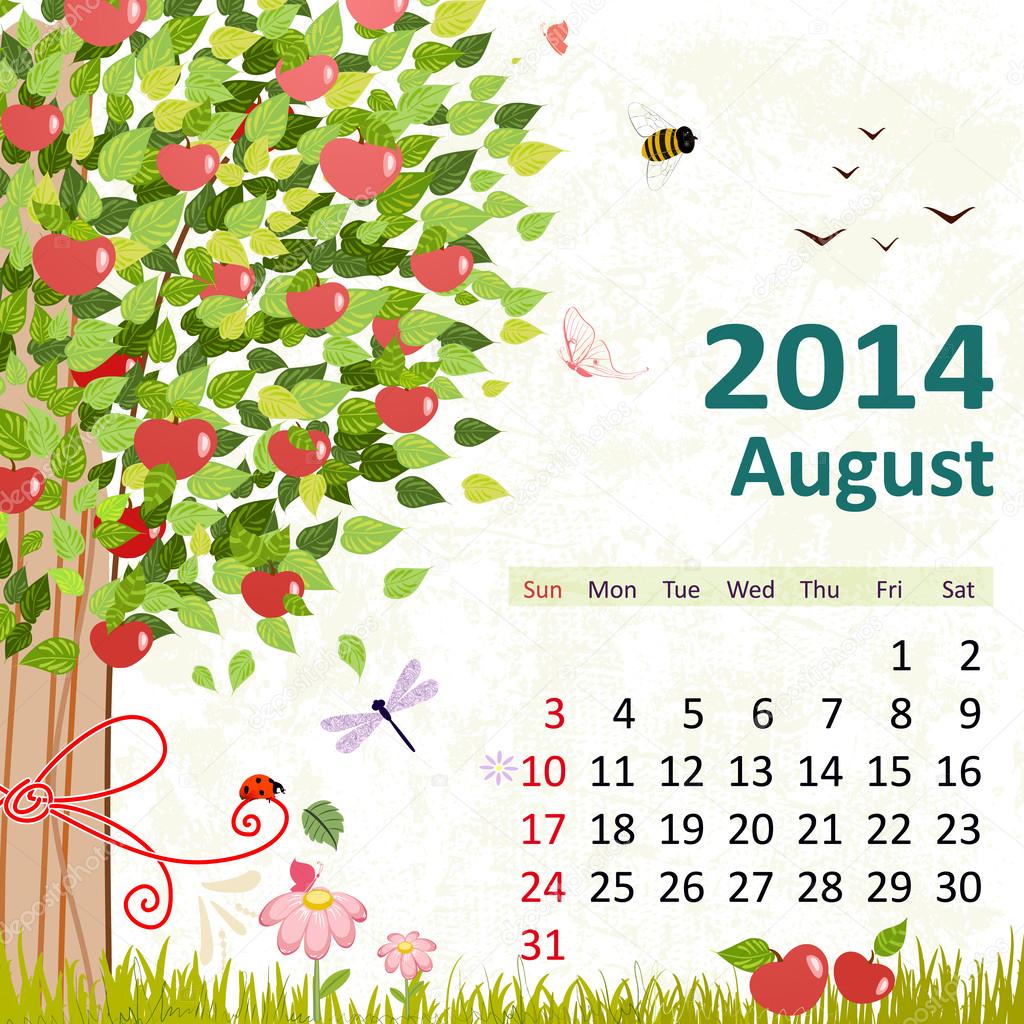Calendar For 14 August Stock Vector Image By C Oksana