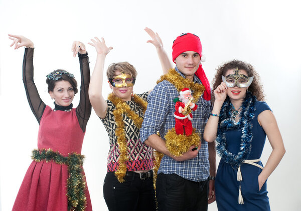 Three girls and the guy on a New Year's holiday