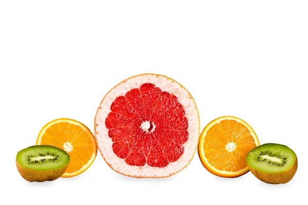 Pomelo, naranja, kiwi aislado — Foto de Stock