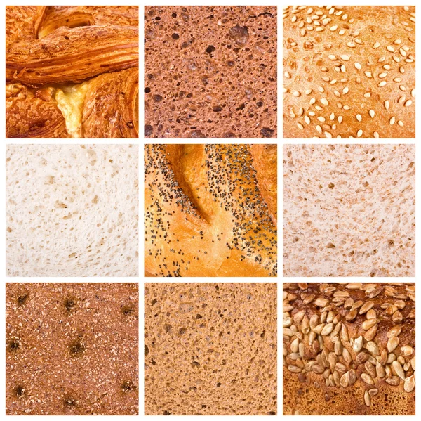 Different kinds of bread, some photos close up