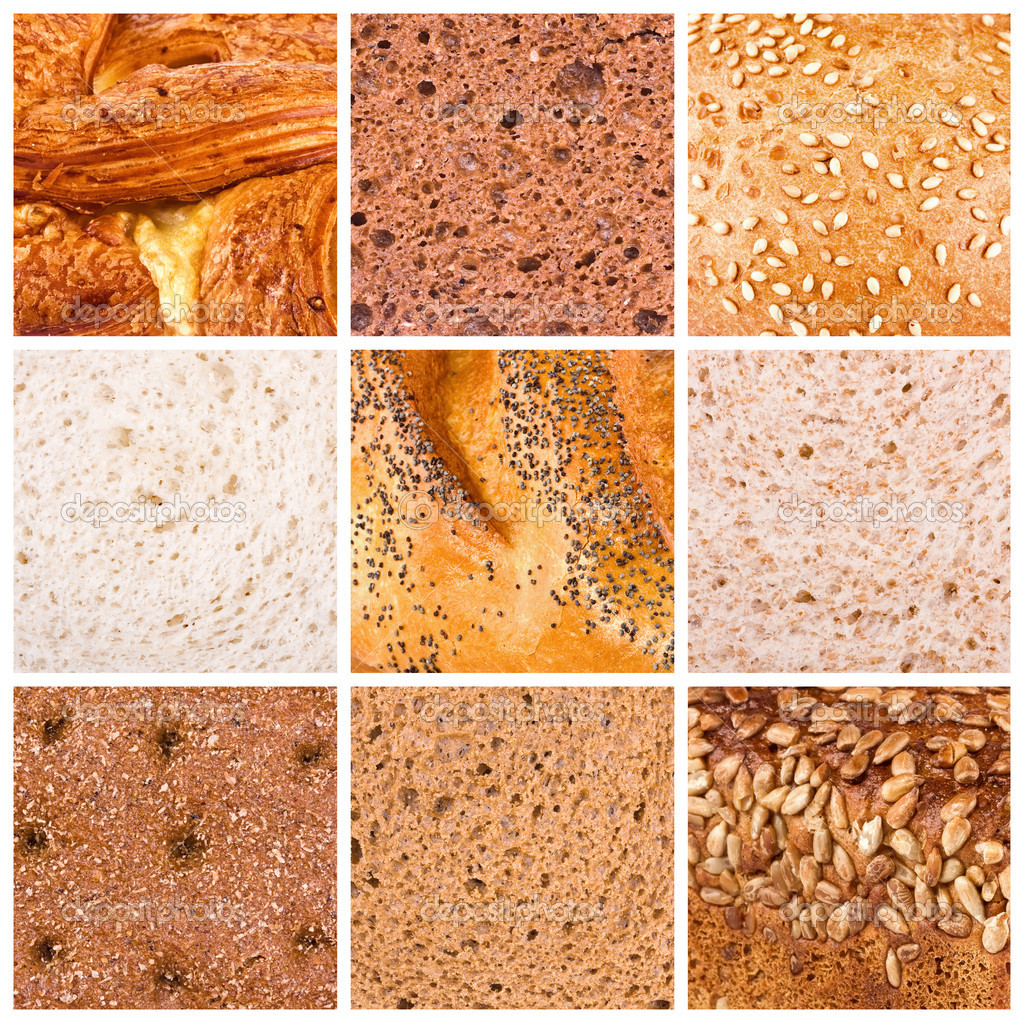 Different kinds of bread, some photos close up