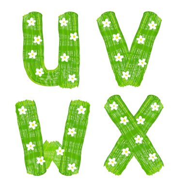 harf u v w x boyalar ile beyaz çiçek tarafından çizilmiş