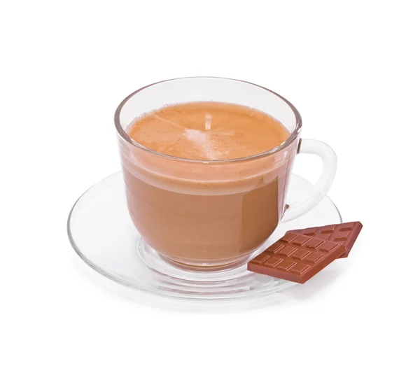 Café en una tapa de cristal y chocolate — Foto de Stock