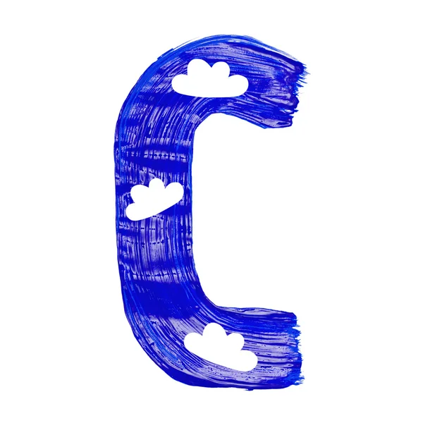 Die blauen Buchstaben, die von Farben mit weißen Zirren gezeichnet wurden — Stockfoto