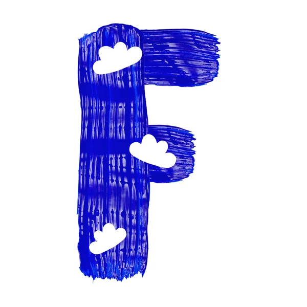 As letras azuis desenhadas por tintas com cirro branco — Fotografia de Stock