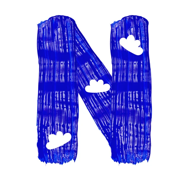 Синие буквы, нарисованные красками с белым цирри — стоковое фото