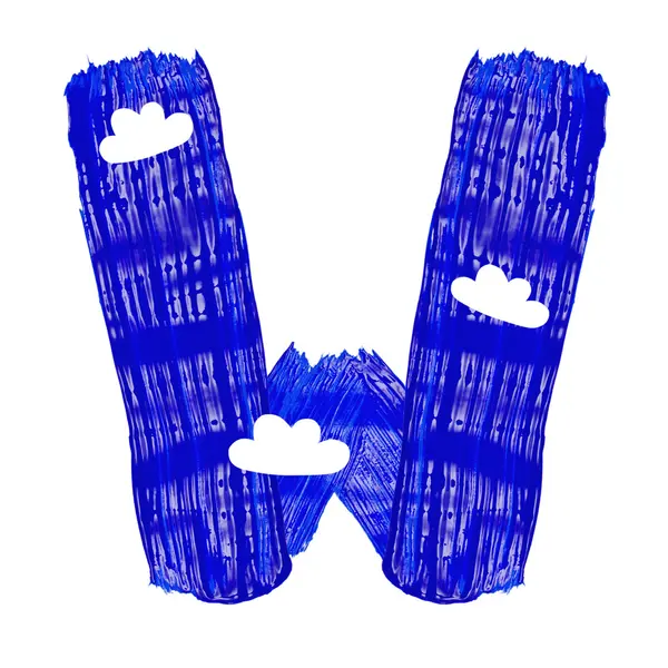 As letras azuis desenhadas por tintas com cirro branco — Fotografia de Stock