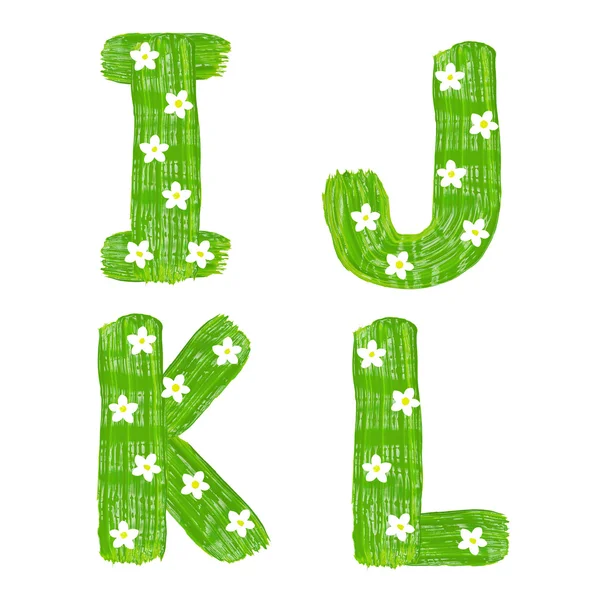 Die Buchstaben i j k l von Farben mit weißer Blüte gezeichnet — Stockfoto