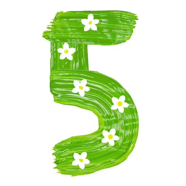 The green five drawn by paints with white blossom — Stock Photo, Image