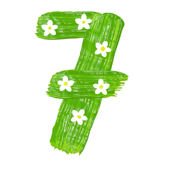 The green seven drawn by paints with white blossom — Stock Photo, Image