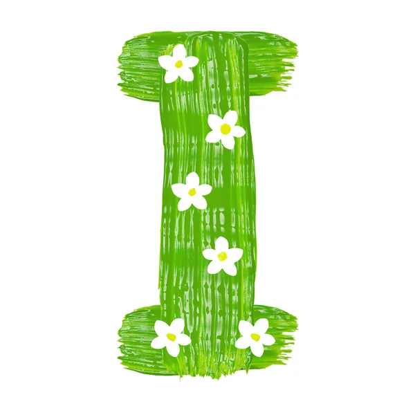 Yeşil ben boyalar ile beyaz çiçek tarafından çizilen harf — Stok fotoğraf