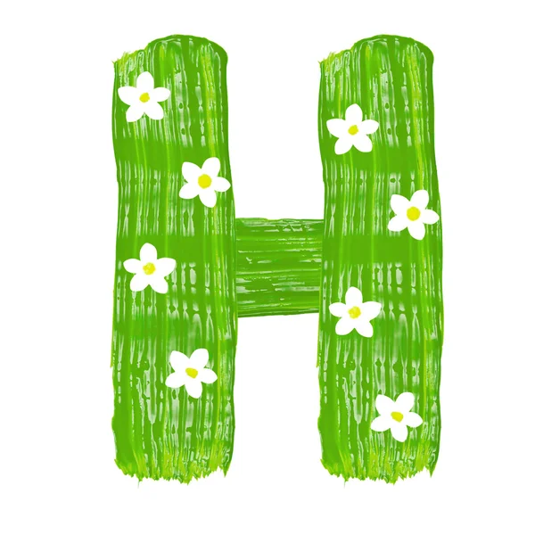 As letras verdes H desenhadas por tintas com flor branca — Fotografia de Stock