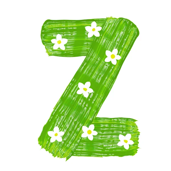 As letras verdes Z desenhadas por tintas com flor branca — Fotografia de Stock