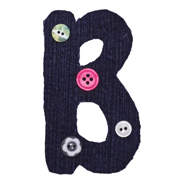 Letter B from fabric and button on the white — Stock Photo, Image