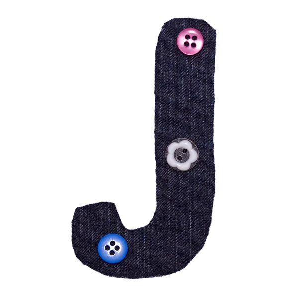 Letter J from fabric and button on the white — Stock Photo, Image