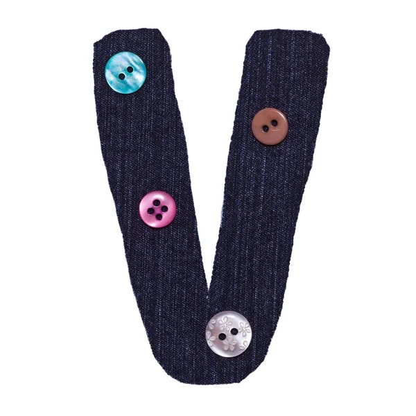 Letter V from fabric and button — Stock Photo, Image