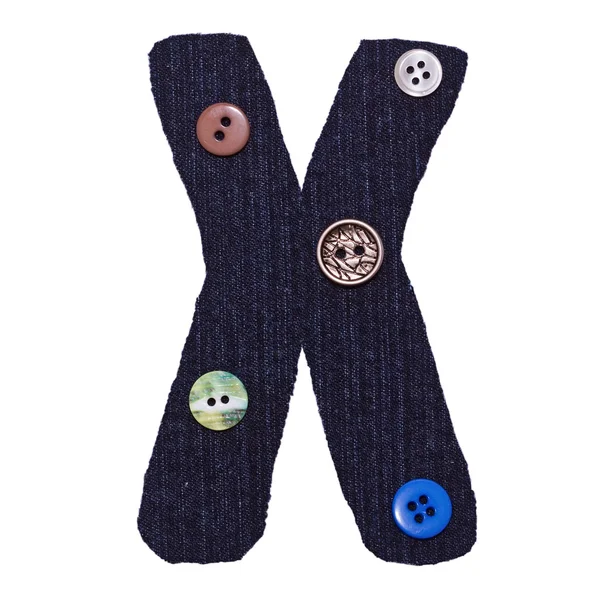 Letter X from fabric and button — Stock Photo, Image