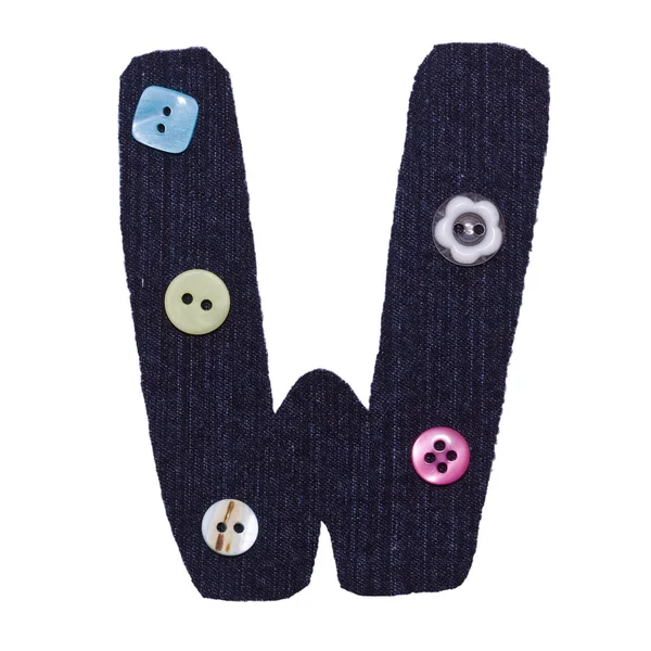 Letter W from fabric and button — Stock Photo, Image