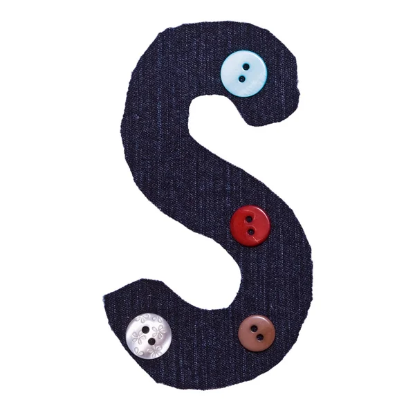 Letter S from fabric and button — Stock Photo, Image