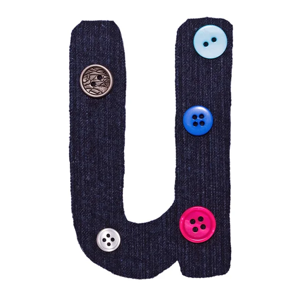 Letter U from fabric and button — Stock Photo, Image