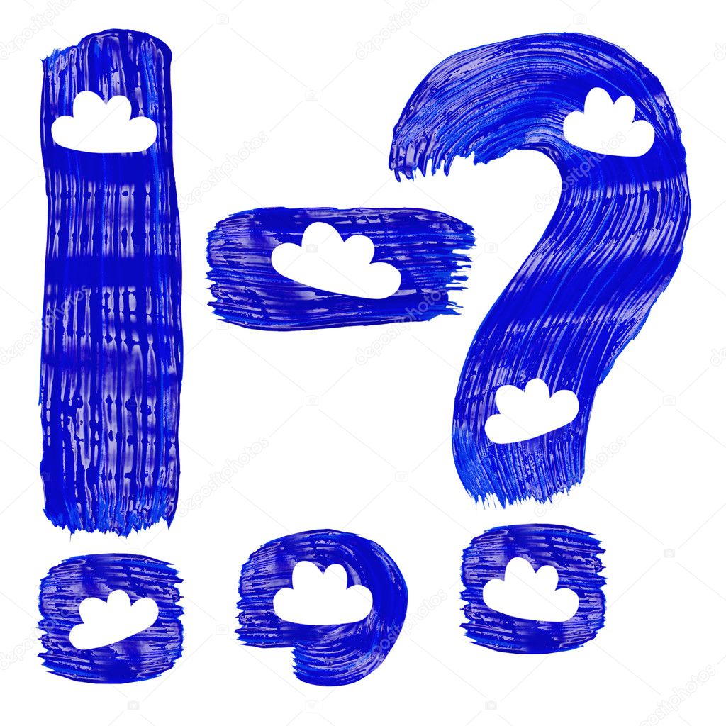 The blue punctuation marks drawn by paints with white cirri
