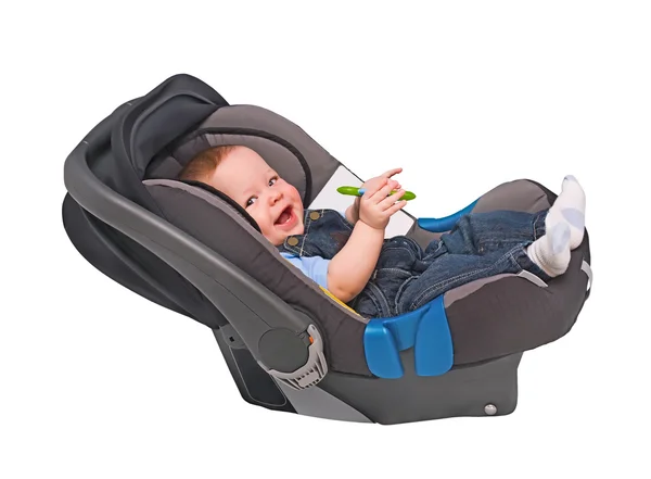 The child in an automobile armchair on the white — Stock Photo, Image