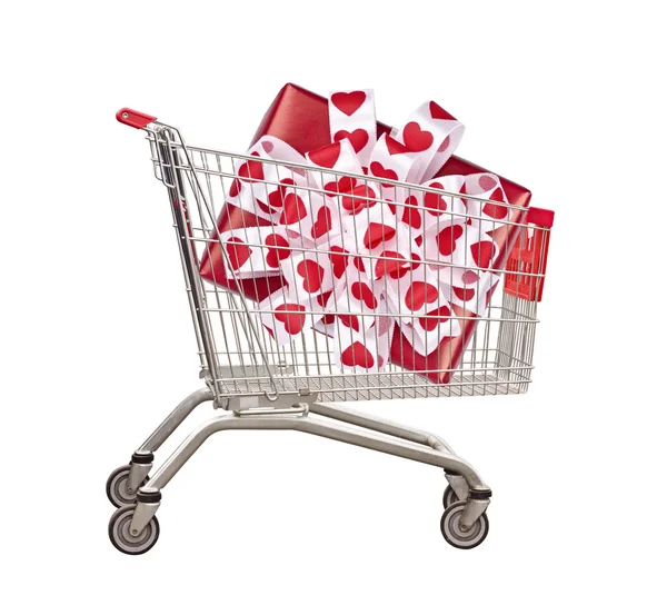 Cart for purchases with gift — Stock Photo, Image