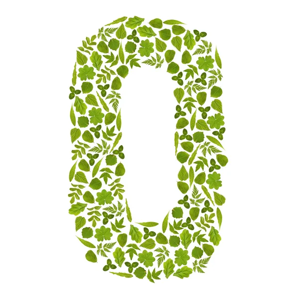 Буква О из зеленых листьев — стоковое фото