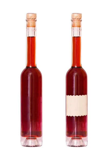 Two bottles of wine with empty label on the white — Stock Photo, Image