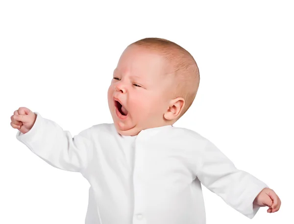 The newborn yawns on the white — Stock Photo, Image