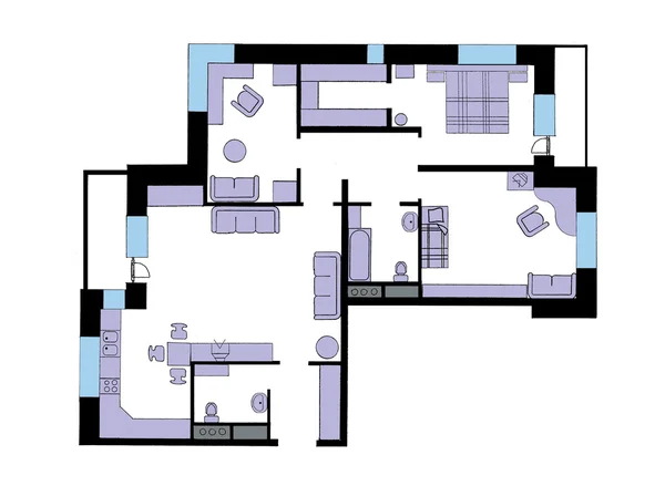 Möblerna är på arkitekt plan av lägenheten — Stockfoto