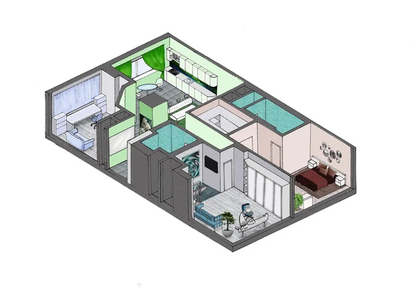 Isométrie, le plan d'appartement , — Photo