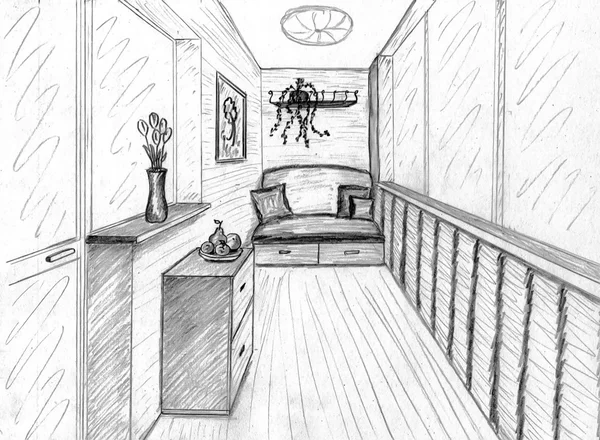 Graphical sketch of an interior balcony