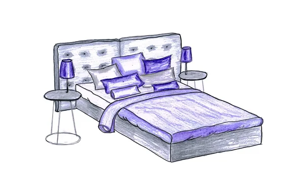 Графічний ескіз інтер'єру спальні — стокове фото