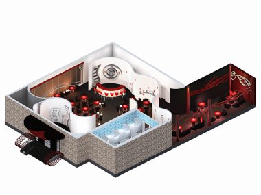Restoranın mimarı planı üzerinde mobilya olduğunu